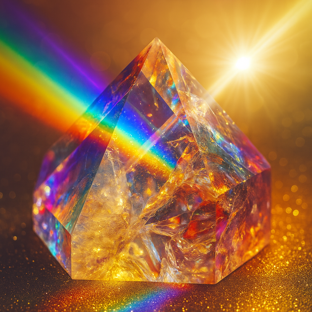 Volledig zonlichtspectrum zichtbaar in een kristalprisma, symbool voor lichtinval in het oog en biologische klokactivatie